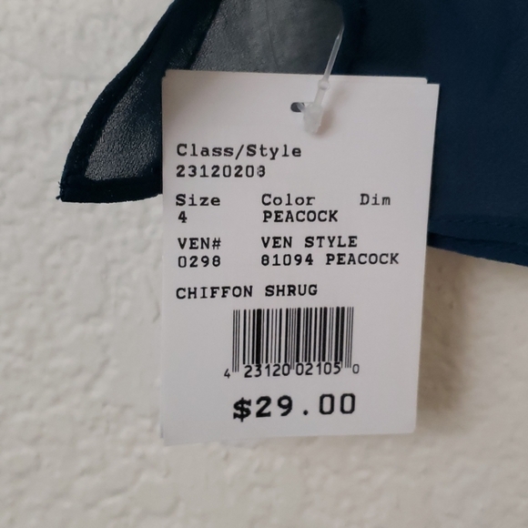 Women's Chiffon Shrug David's Bridal Peacock - Picture 4 of 4